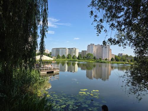 Premium Apartment up to 5p, 15 min to City Center, Tree VIEW, 5 min walk to 2 lakes with attractions, VR Googles, LED FIREPLACE, NEW