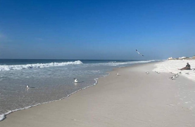 Private balcony overlooking a lagoon and only a block to the Beach!