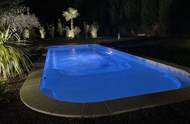 Quiet villa with heated pool.