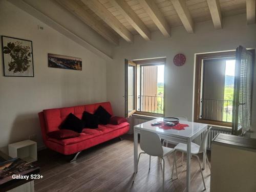 Red first floor apartment house