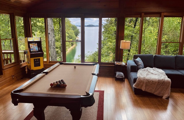 Rustic Lakefront Cabin near Smokies w/Hot Tub, Firepit, Pool Table + Views!