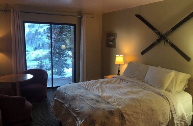 Ski in/out room at Powder Mountain Queen bed, Full bath, kitchenette