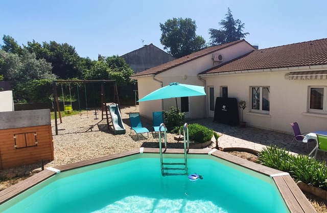 Spacious villa with large plot and above ground pool.