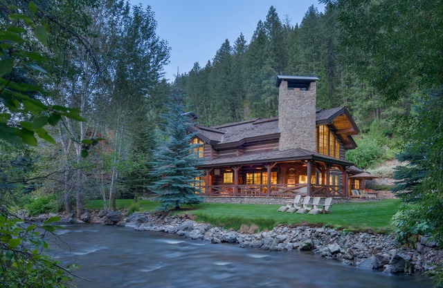 Stunning lodge style retreat on the river at base of Sun Valley's Bald Mountain