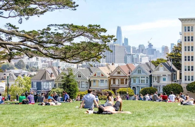 Sunny studio by Alamo Square and the Painted Ladies.