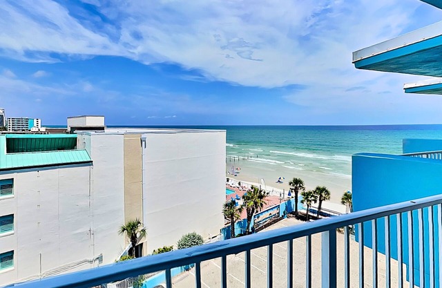 The Salty Fountain | Beachfront Condo with Balconies, Resort Pool + Hot Tub