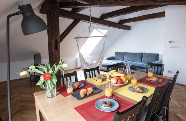Three bedroom duplex apartment with large living room, two bathrooms and kitchen