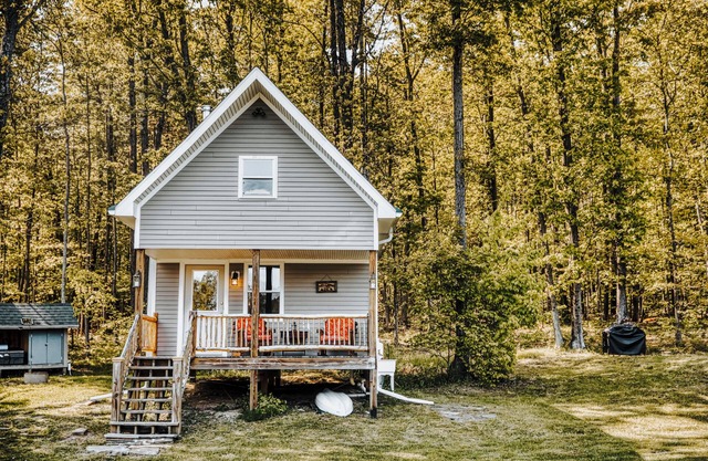 Tiny pond side cabin off-grid near the Fingerlakes