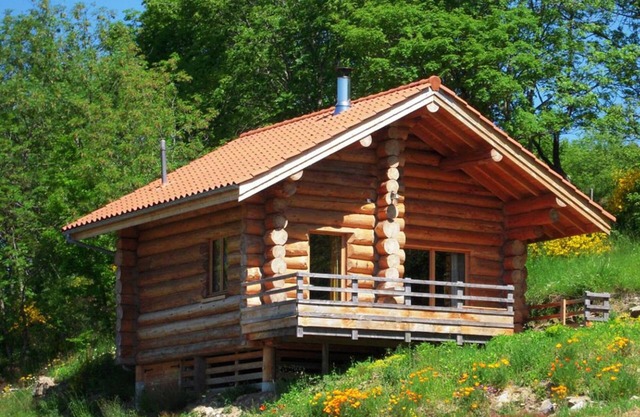 Wooden chalet with terrace and cozy atmosphere