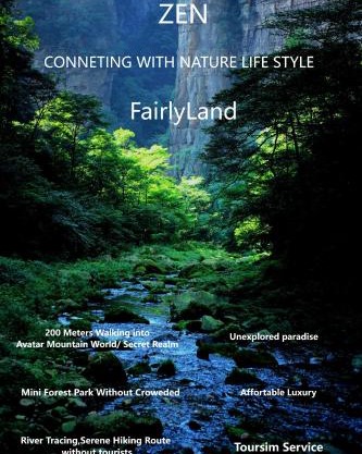 Zhangjiajie ZEN Retreat-FairyLand,200 Meters to Secret Realm, MINI Forest Park, River Tracing,Hiking Route, Attraction Tickets Serivce, Free Shuttle to East Gate of Park, Free One Way Pick-up Service,Top Facility,Affordable Luxury,and New Designer Hotel