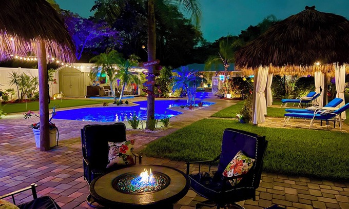 Lake Worth House | 1-Acre Resort-Style Paradise Near West Palm Beach, Heated Pool, Tikis, Sleep 14