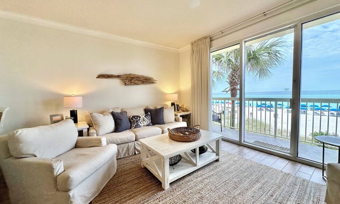 Miramar Beach Condo | 1st Floor! GULF FRONT @ CELADON BEACH ~2 Private Parking Spaces ~ FREE Beach Chair Service!