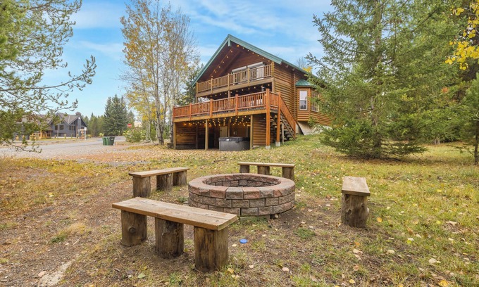 Island Park Cabin | 3-Story Cabin:A/C, Hot Tub, Foosball Table, Fire Pit, Perfect for YS Adventures!