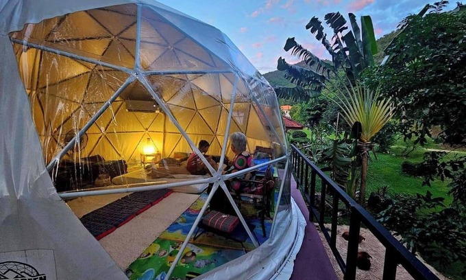 Phetchaburi Bed & Breakfast | A dome At Treehouse Outdoor Bathroom Facing The Mountains