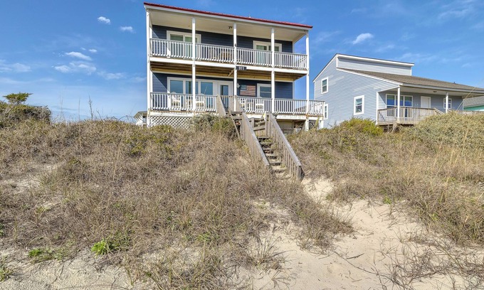 Yaupon Beach House | American Dream: 3 Bed/2 Bath Oceanfront Home with 2 Covered Porches Close to O