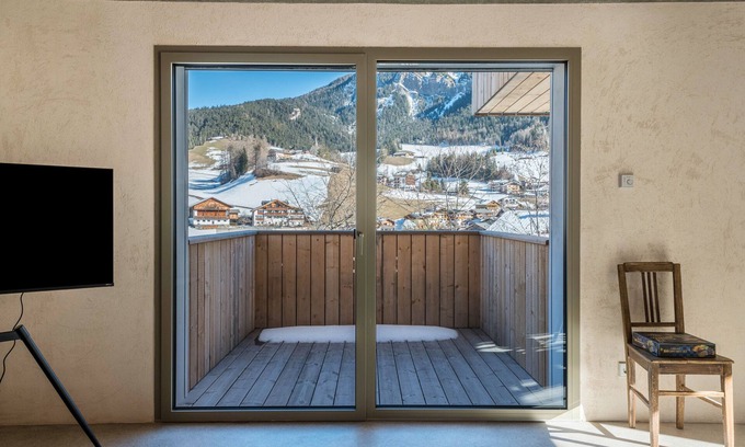 Santa Maddalena Apartment | Apartment 'Lena Dolomites Suite' with Mountain View, Private Terrace and Sauna