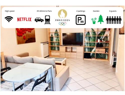 Les Aunettes Apartment | Appartement calme avec jardin proche de Paris