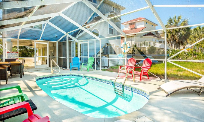 Plantation House | Beach Across the Street! Dog-Friendly Home w/Private Pool, AC, WiFi & Games!