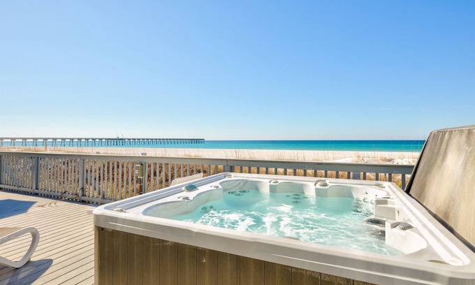 Lullwater Beach On Gulf Of Mexico House | Beautiful Hot Tub 1 Level Home Right on the Beach, right by Pier Park! Sleeps 12