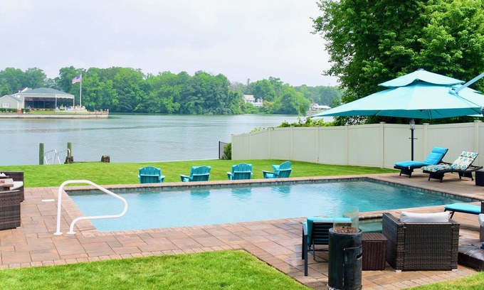 Asbury Park House | Beautiful Lakefront Property Pool and Hot tub open May-September only