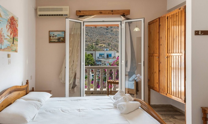 Kalymnos Apartment | Bed and Breakfast 'Double Room No 4' with Sea View, Wi-Fi and Air Conditioning