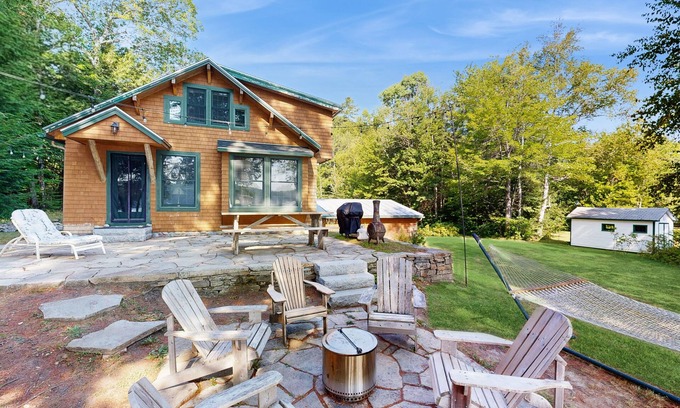Belgrade House | Belgrade Lakes getaway with private swim dock, outdoor living, & canoe/kayaks