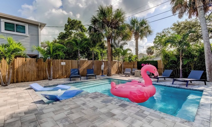 St. Petersburg - Clearwater Cottage | Blushing Flamingo- Triplex with heated pool, across the street from the beach