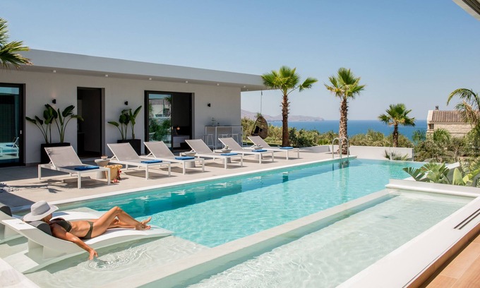 Kissamos Villa | Brand new Villa Lydia, indoor heated pool, sea view, ideal for big groups
