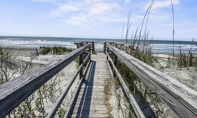Folly Beach House | Charming Oceanfront Escape: Private Boardwalk, Sun Porch, Beach Gear