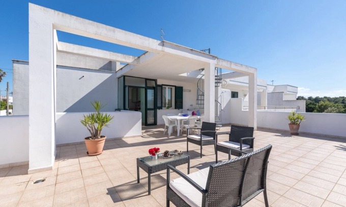 San Foca House | Comfortable house with large terrace for outdoor dining in San Foca just 100 meters from the sea