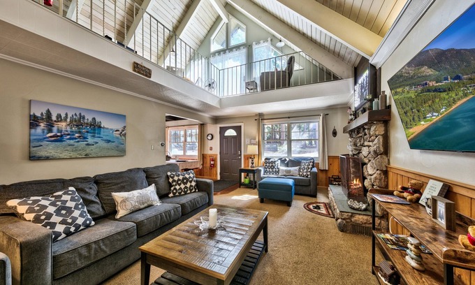Tahoe Paradise Cabin | Cozy A-Frame, wood fireplace, games, pets, wheelchair-friendly