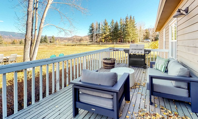 Snowmass Village House | Cozy Snowmass Home w/ Acre Yard, Wood Stove, Deck, Gas Grill, & Mountain Views