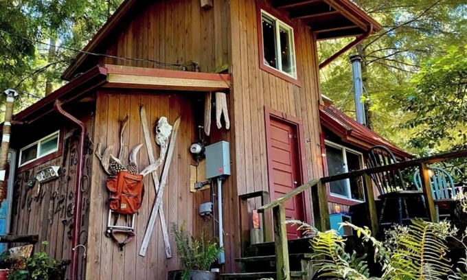 Gold Bar Cabin | Cozy Tiny Cabin with RIVER VIEWS! nSleeps 3, hot tub, wood stove, fire pit!
