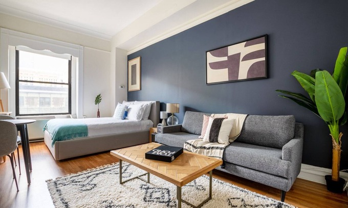 Theatre District Apartment | Crisp Downtown Studio w/W/D, Doorman, nr. Green Line, by Blueground