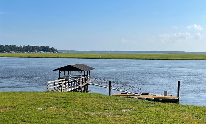 Midway House | Deepwater retreat with dock and unobstructed views of the North Newport River!