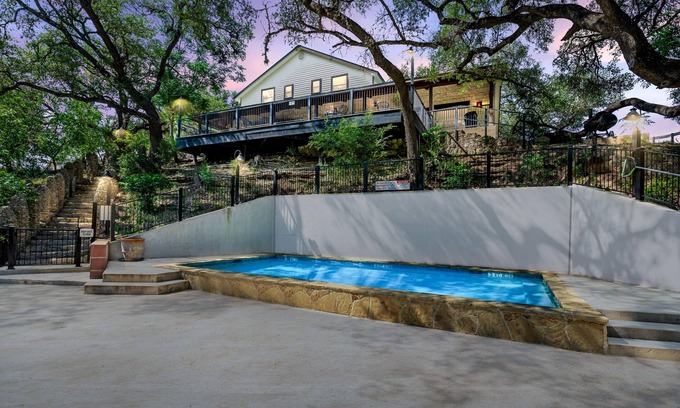 Concan House | Directly ON the Frio River in Concan, TX, private swimming pool, huge outdoor gathering space