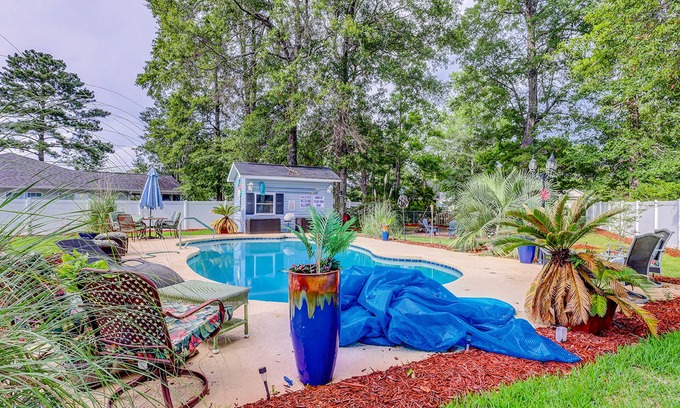 Surfside Beach House | Dog-friendly home with private pool, gas grill, 2 firepits, enclosed yard, AC