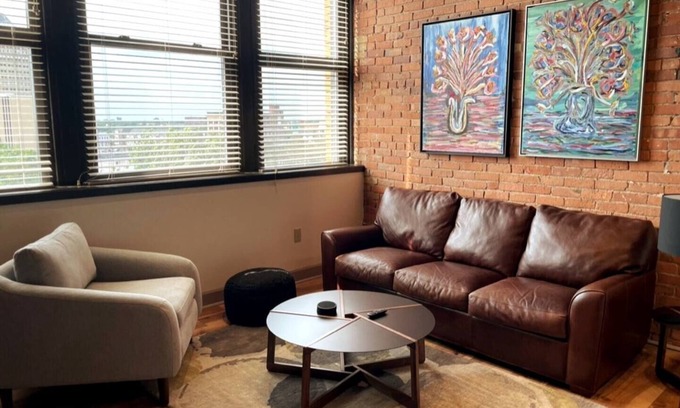 Downtown Rochester Apartment | Downtown Industrial 1-Bedroom Post and Beam Loft Near Redwings Baseball Stadium