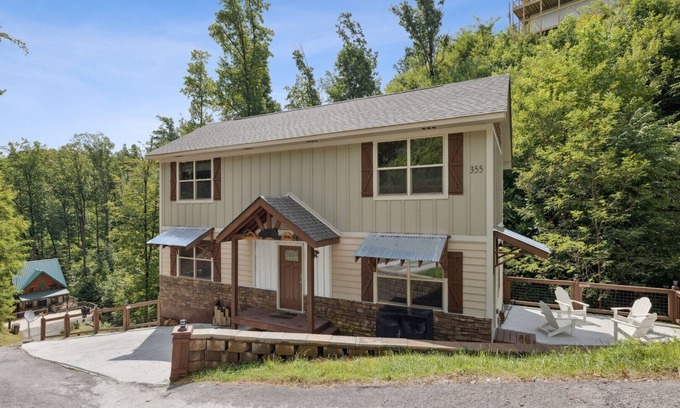 Chalet Village North Cabin | Falling Brook – Cozy Creekside Cabin with Hot Tub, Game Loft & Dog-Friendly Comfort