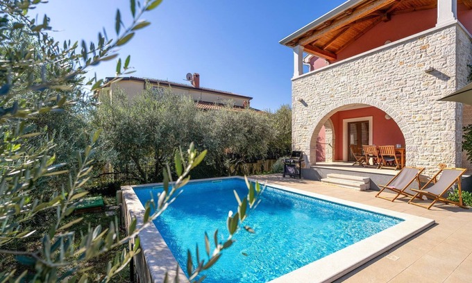 Vrvari House | Fascinating villa with panoramic sea views, private pool, baby cot, hydromassage surrounded by oleanders and olives