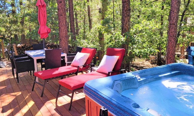 The Village House | Four Seasons Getaway-Private Hot Spa with Pine Tree Views-Walk to Village and Pineknot Trailhead-Plus King Bed!