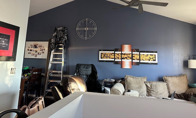 Millard House | Freshly redecorated modern room in West Omaha - massage chair + full gym