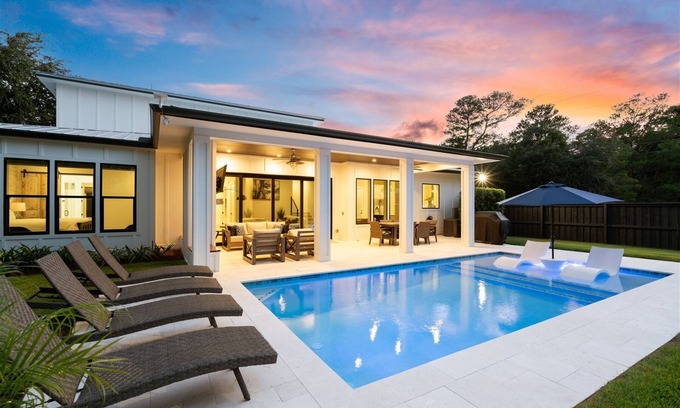 Gulfview Heights House | Gorgeous! Huge Private Pool, Outdoor Fireplace w TV, LSV & 4 Bikes Included!
