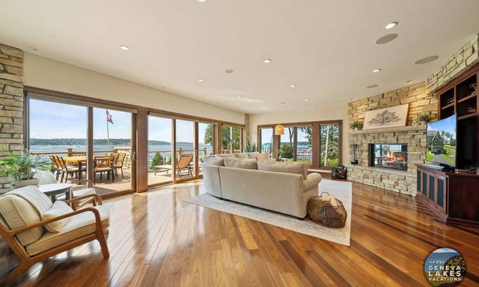 Lake Geneva House | Grand Luxe | Geneva Lakefront Escape | Pier | Tennis & Pickleball Court | Views