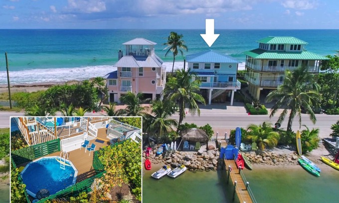 Stuart House | Heaven Can't Wait: ON the BEACH! Heated pool + hot tub, private dock. 7BR/5BA