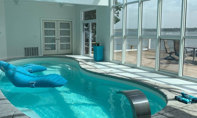 Dennis House | Indoor Pool Main Lake Waterfront across from Shangrila at Sunrise Getaway