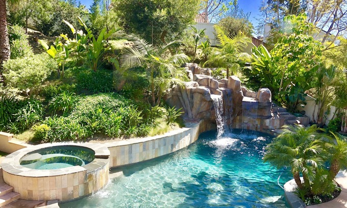 Carlsbad House | La Costa Tropics - Tropical Backyard, Pool, Spa, Water Slide, Waterfall, Grotto
