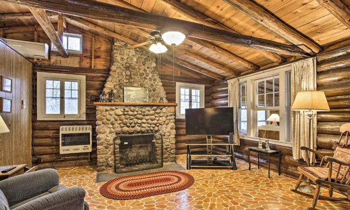 Rice Lake House | Lakefront 1930s Log Cabin with Dock and Fire Pit!