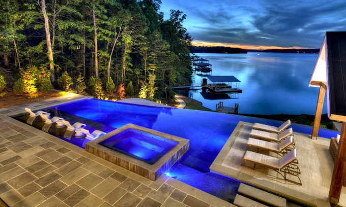 Morganton House | Lakeside Luxury with Infinity Pool Hot Tub Dock