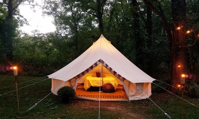 Carroll County RV Rental | Large Bell Tent on the Kings River!